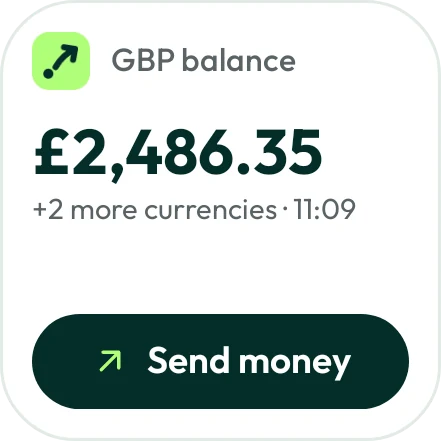 Balance widget: GBP balance £2,486.35 with a Send money button